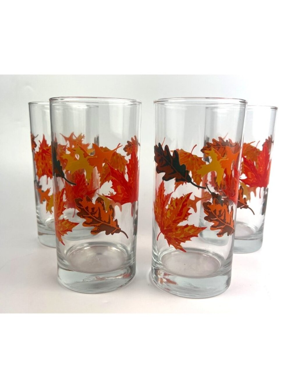 Vintage Italy Cerve Tumblers Glasses 16 oz Autumn Leaves Set Of 4